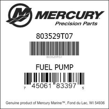 Mercury Marine part number 803529T07 FUEL PUMP Bar codes for Mercury Marine part number 803529T07