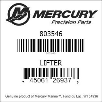 Mercury Marine part number 803546 LIFTER Bar codes for Mercury Marine part number 803546