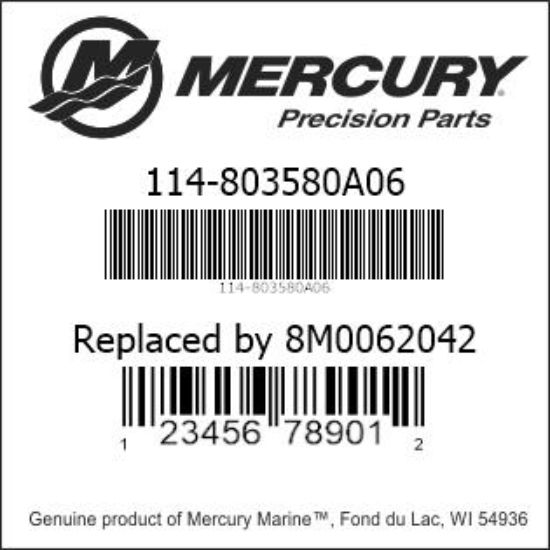 Bar codes for Mercury Marine part number 114-803580A06