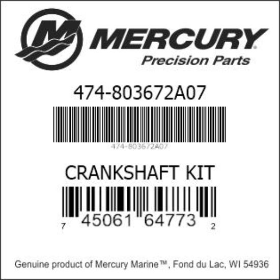 Bar codes for Mercury Marine part number 474-803672A07