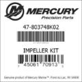 Bar codes for Mercury Marine part number 47-803748K02