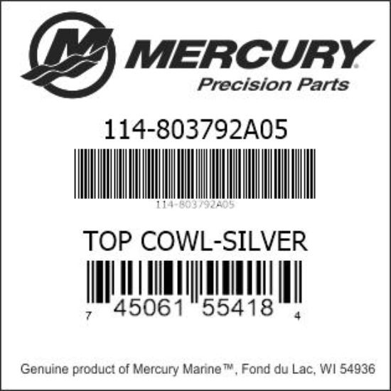 Bar codes for Mercury Marine part number 114-803792A05