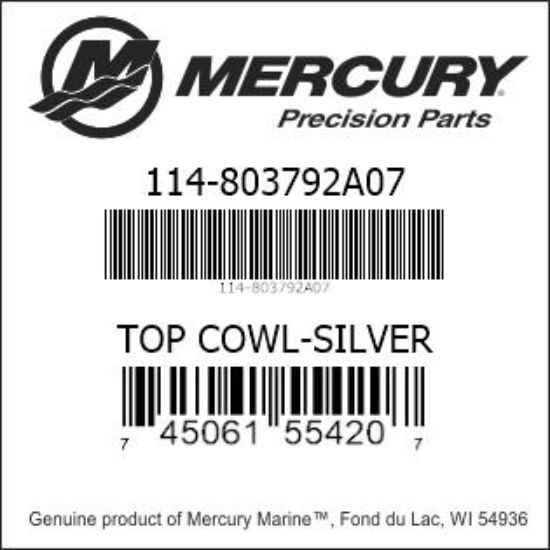 Bar codes for Mercury Marine part number 114-803792A07