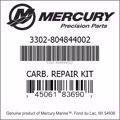 Bar codes for Mercury Marine part number 3302-804844002