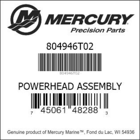 Bar codes for Mercury Marine part number 804946T02