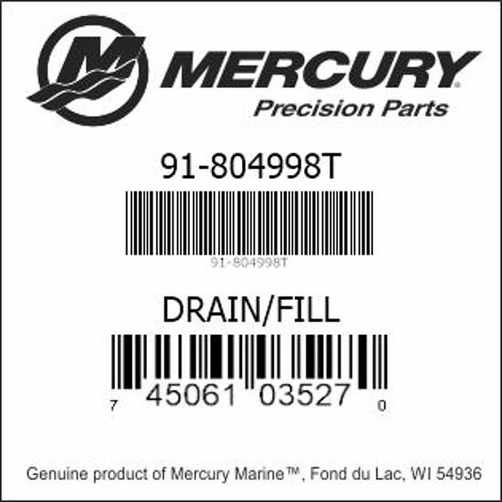 Bar codes for Mercury Marine part number 91-804998T