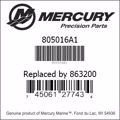 Bar codes for Mercury Marine part number 805016A1
