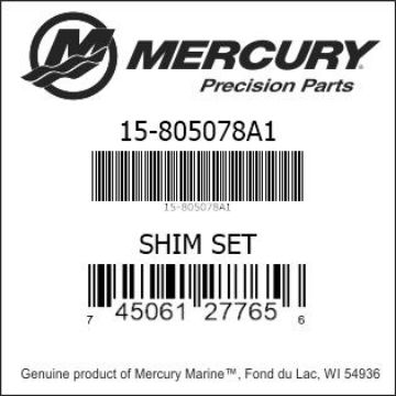 Mercury Marine part number 15-805078A1 SHIM SET Bar codes for Mercury Marine part number 15-805078A1