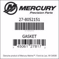 Bar codes for Mercury Marine part number 27-8052151