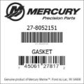 Bar codes for Mercury Marine part number 27-8052151