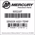 Bar codes for Mercury Marine part number 805218T