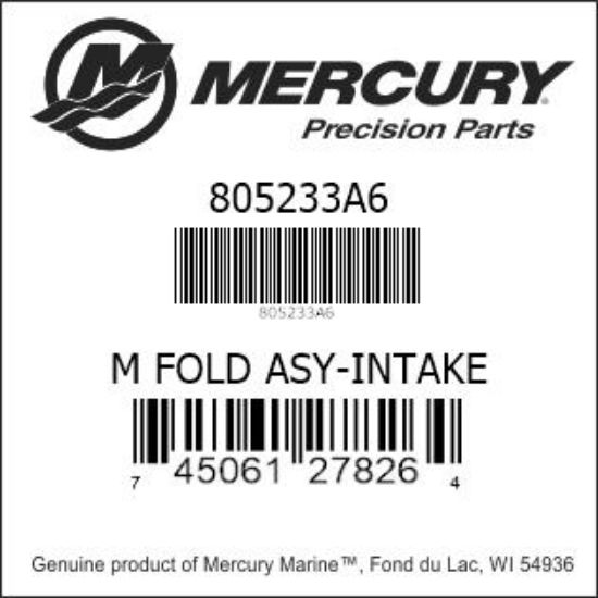 Bar codes for Mercury Marine part number 805233A6