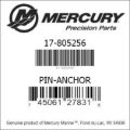Bar codes for Mercury Marine part number 17-805256