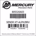 Bar codes for Mercury Marine part number 805320A03