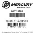 Bar codes for Mercury Marine part number 805320A03