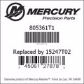 Bar codes for Mercury Marine part number 805361T1