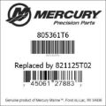 Bar codes for Mercury Marine part number 805361T6
