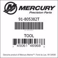 Bar codes for Mercury Marine part number 91-805382T