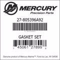 Bar codes for Mercury Marine part number 27-805396A92