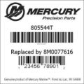 Bar codes for Mercury Marine part number 805544T