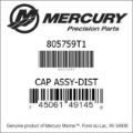 Bar codes for Mercury Marine part number 805759T1