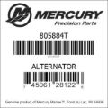 Bar codes for Mercury Marine part number 805884T