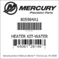 Bar codes for Mercury Marine part number 805984A1