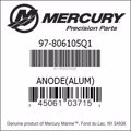 Bar codes for Mercury Marine part number 97-806105Q1