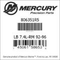 Bar codes for Mercury Marine part number 806351R5