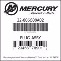 Bar codes for Mercury Marine part number 22-806608A02