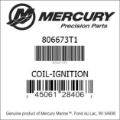 Bar codes for Mercury Marine part number 806673T1