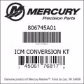 Bar codes for Mercury Marine part number 806745A01