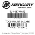 Bar codes for Mercury Marine part number 91-806794A02