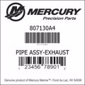 Bar codes for Mercury Marine part number 807130A4