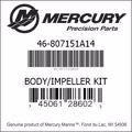Bar codes for Mercury Marine part number 46-807151A14