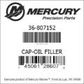 Bar codes for Mercury Marine part number 36-807152