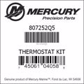 Bar codes for Mercury Marine part number 807252Q5