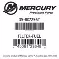 Bar codes for Mercury Marine part number 35-807256T