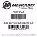Bar codes for Mercury Marine part number 807293A2