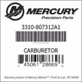 Bar codes for Mercury Marine part number 3310-807312A1