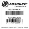 Bar codes for Mercury Marine part number 3310-807312A1