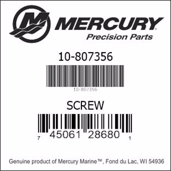 Bar codes for Mercury Marine part number 10-807356
