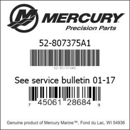 Bar codes for Mercury Marine part number 52-807375A1