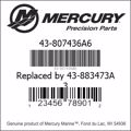 Bar codes for Mercury Marine part number 43-807436A6