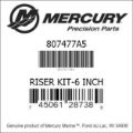 Bar codes for Mercury Marine part number 807477A5