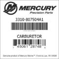 Bar codes for Mercury Marine part number 3310-807504A1