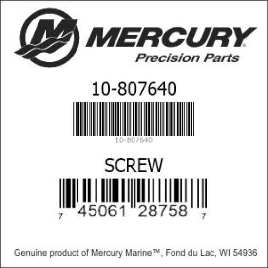 Bar codes for Mercury Marine part number 10-807640