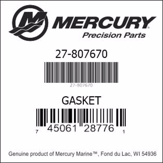 Bar codes for Mercury Marine part number 27-807670