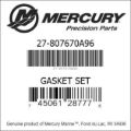 Bar codes for Mercury Marine part number 27-807670A96
