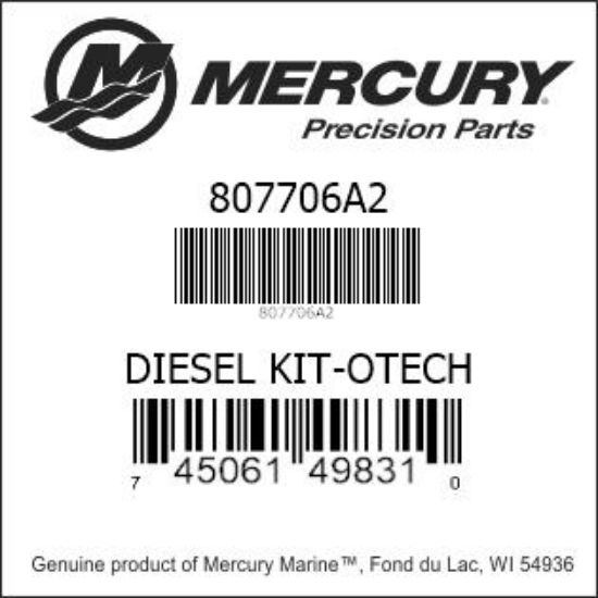 Bar codes for Mercury Marine part number 807706A2